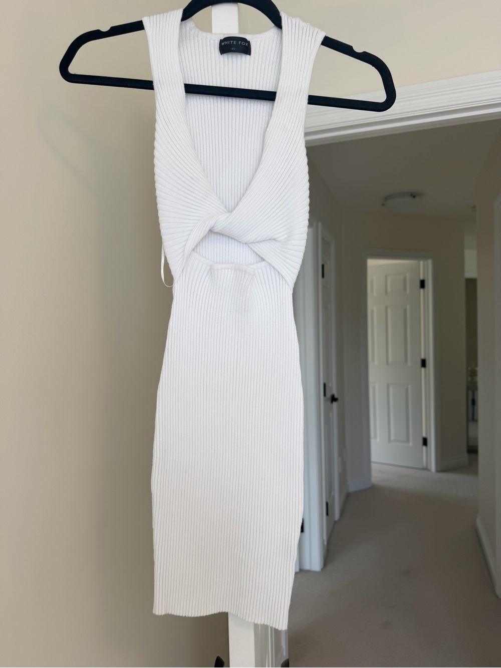 White Fox Boutique White Ribbed Twist Front Mini Dress